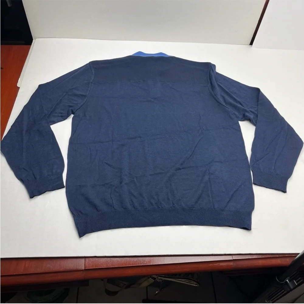 Bugatchi Quarter Zip 100% Merino Wool XL Navy Blue Long Sleeve Sweater NEW *FLAW